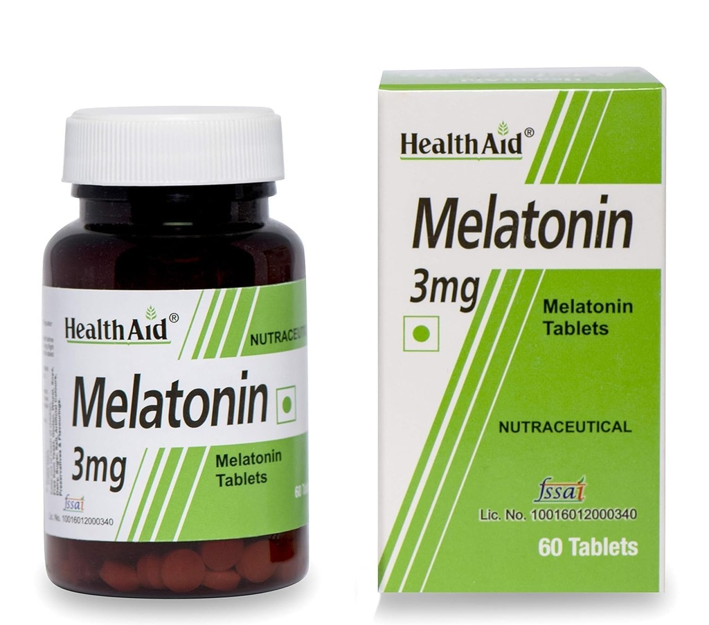 HealthAid Melatonin 3mg Supplement for Men & Women | Supports Relaxation, Restful Sleep & Healthy Sleep Cycle | 60 Tablets