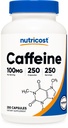 Pilules de caféine Nutricost 100mg par portion, 250 Capsules