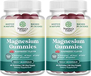 Gummées de magnésium sans sucre pour adultes - Gummées de magnésium à croquer végane avec 180mg d'élément - Gummy sans OGM relaxant Flaveur de baies halal et sans gluten (2 mois)