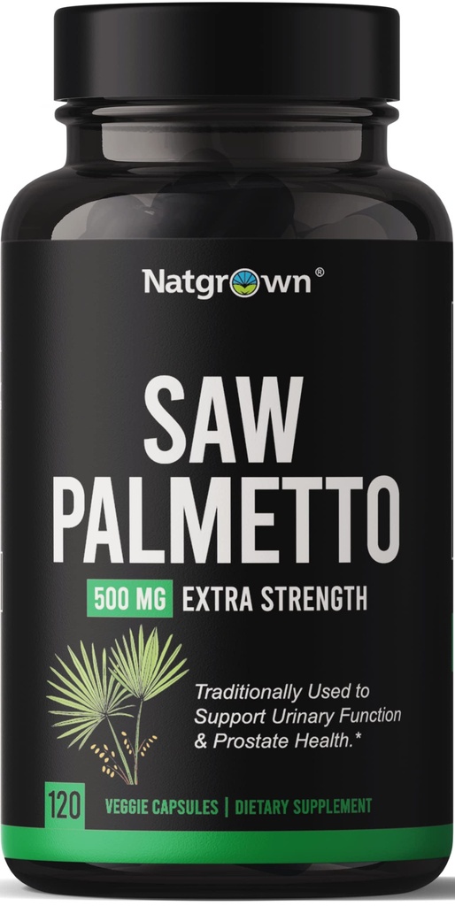 Natgraved Saw Palmetto pour hommes 500mg – Supplément santé de la prostate avec DHT Blocker pour la perte de cheveux et le flux urinaire – 120 Capsules végétaliennes – Non-OGM, sans gluten