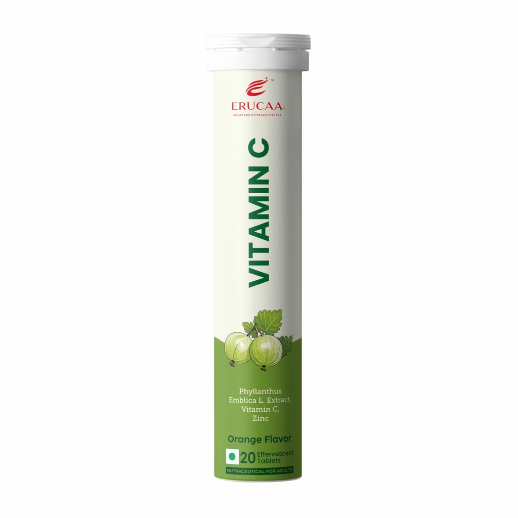 Vitamin C Effervescent Tablets | Phyllanthus Emblica L. Extract | Vitamin C & Zinc | Orange Flavor | 20 Effervescent Tablets