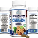 Cinnamon biologique Ceylan - 1000mg par portion, supplément de cannelle biologique véritable certifié, antioxydant, absorption rapide - 60 comprimés