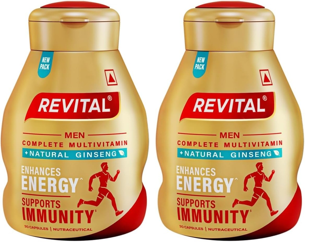Revital H Multivitamin For Men (30 Capsules) With Natural Ginseng, Zinc, 10 Vitamins & 8 Minerals For Daily Energy, Stamina & Immunity, 1 count (Pack of 2)