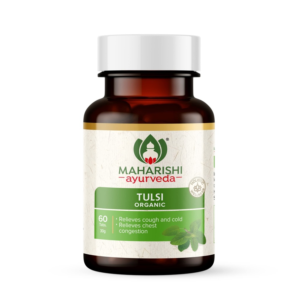 Maharishi Ayurveda Organic Tulsi, Contains Vitamins A & C, Anti-Stress, Respiratory Wellness Improves Stamina, Boosts Immunity - 60 Tablets (Pack of 2)