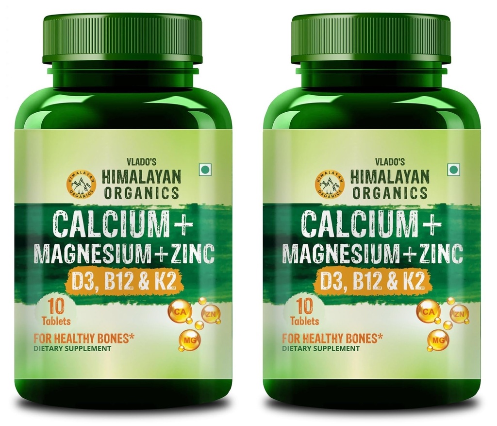 Himalayan Organics Calcium Magnesium Zinc Complex with Vitamin D3, B12 & K2 | Advanced Joint, Muscle, Bone Strength & Enhanced Mineral Absorption Support for Men & Women | 10 Tablets, Pack of 2