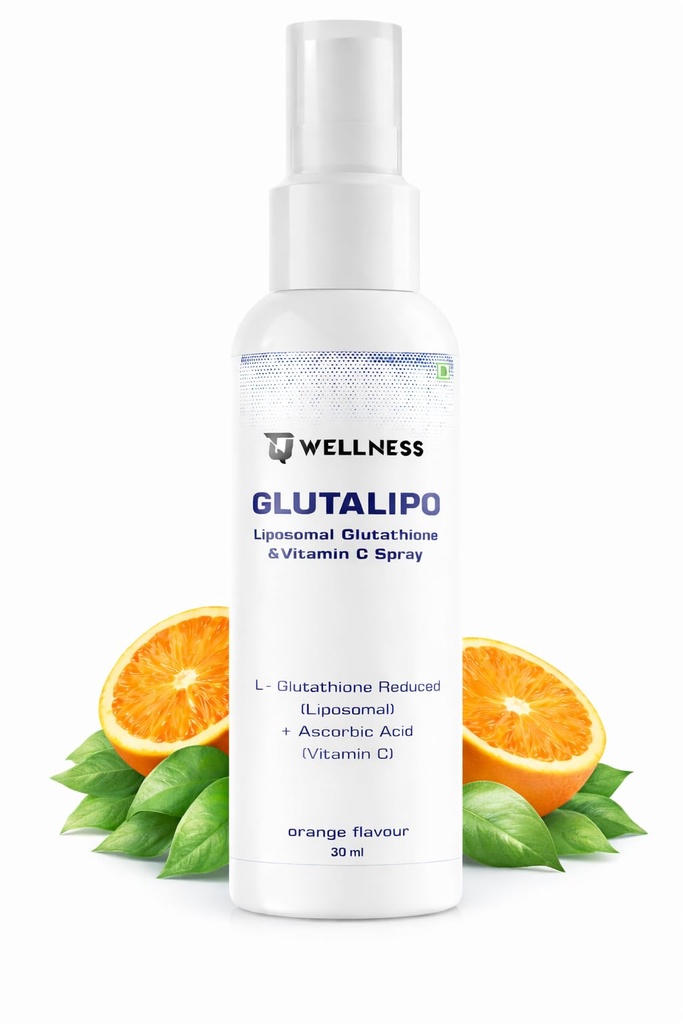 TQ Wellness Glutathione with Vitamin C for Healthy Skin, Skin Brightening, Anti-Ageing, Pigmentation & Dark Spots, Glutalipo Oral Spray, Sugar-free, Orange Flavour Pack of 30 ml