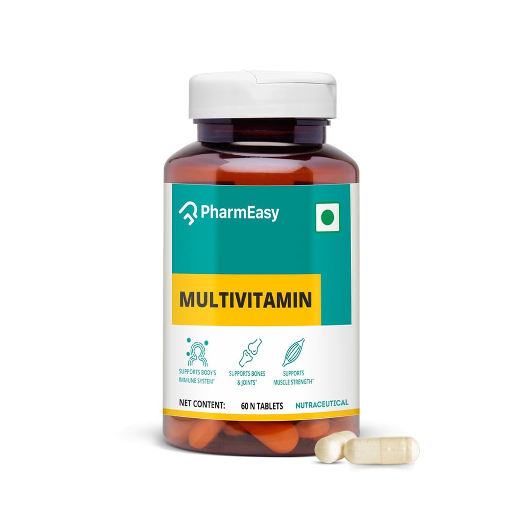 PharmEasy Advanced Multivitamin for Men and Women with Vitamins and Minerals, Zinc, Calcium, Vitamin C, Vitamin D2, and Antioxidants, for Immunity & Energy - (60 Multivitamin Capsules)