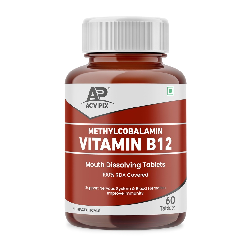 Vitamin B12 Tablets Mango Flavor, Methylcobalamin 60 Tablet for Energy and Nervous System Support for Men and Woman, Daily Use Vitamin B12 Supplements