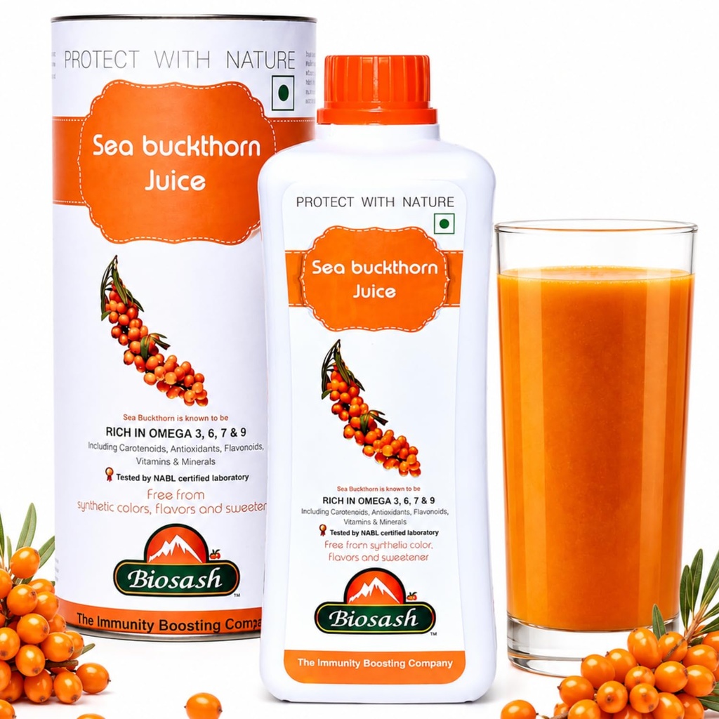 Biosash Himalayan Sea Buckthorn Pulp Concentrate 750ml | Cold-Pressed | Natural Vitamin C, Rich in Omega 3, 6, 7, 9 |Antioxidants | Immunity |Skin Glow | Gut Health Support | Herbal SeaBuckthorn Juice | Makes 50 Glasses | Organic Berries Certified | No Added Sugar
