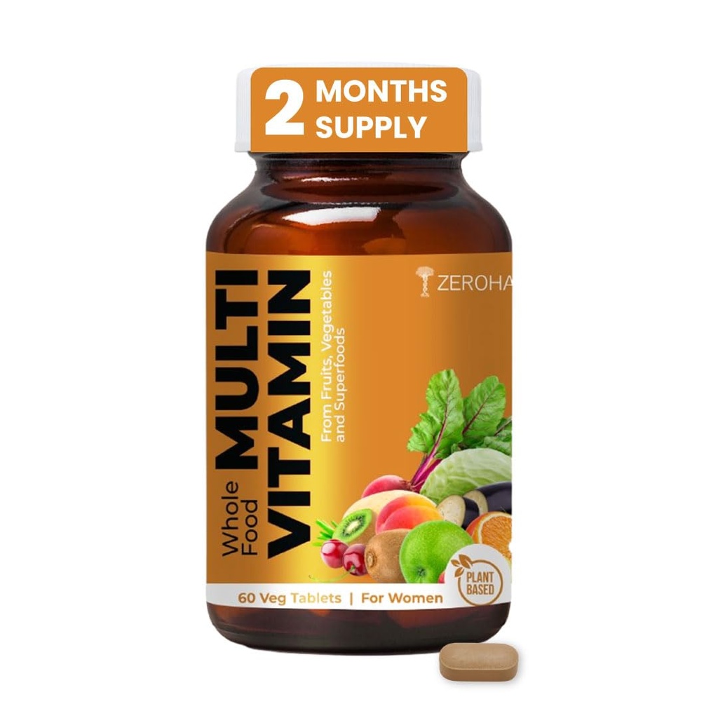 ZEROHARM Multivitamin Tablets for Women | Whole Foods with Vitamin A, B, C, D, Biotin, Iron, Zinc & Selenium | Boosts Energy, Immunity, Radiance, Hair, Skin, Bones & Overall Wellness | 60 Tablets