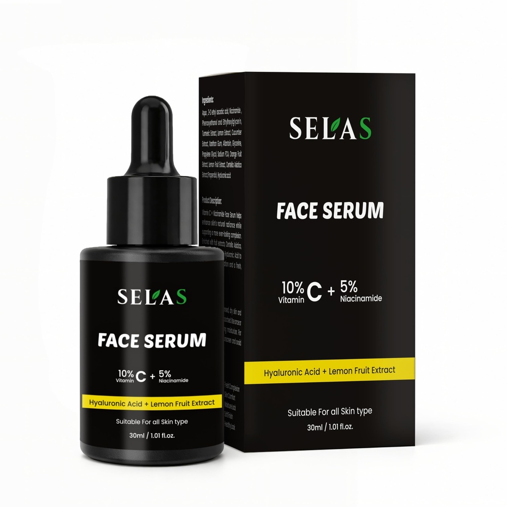 Selas Vitamin C Face Serum for Skin Brightening & Dark Spot Reduction | 10% Vitamin C + 5% Niacinamide + Hyaluronic acid | Reduces Melasma, Acne Marks & Hyperpigmentation | for All Skin Types | 30ml