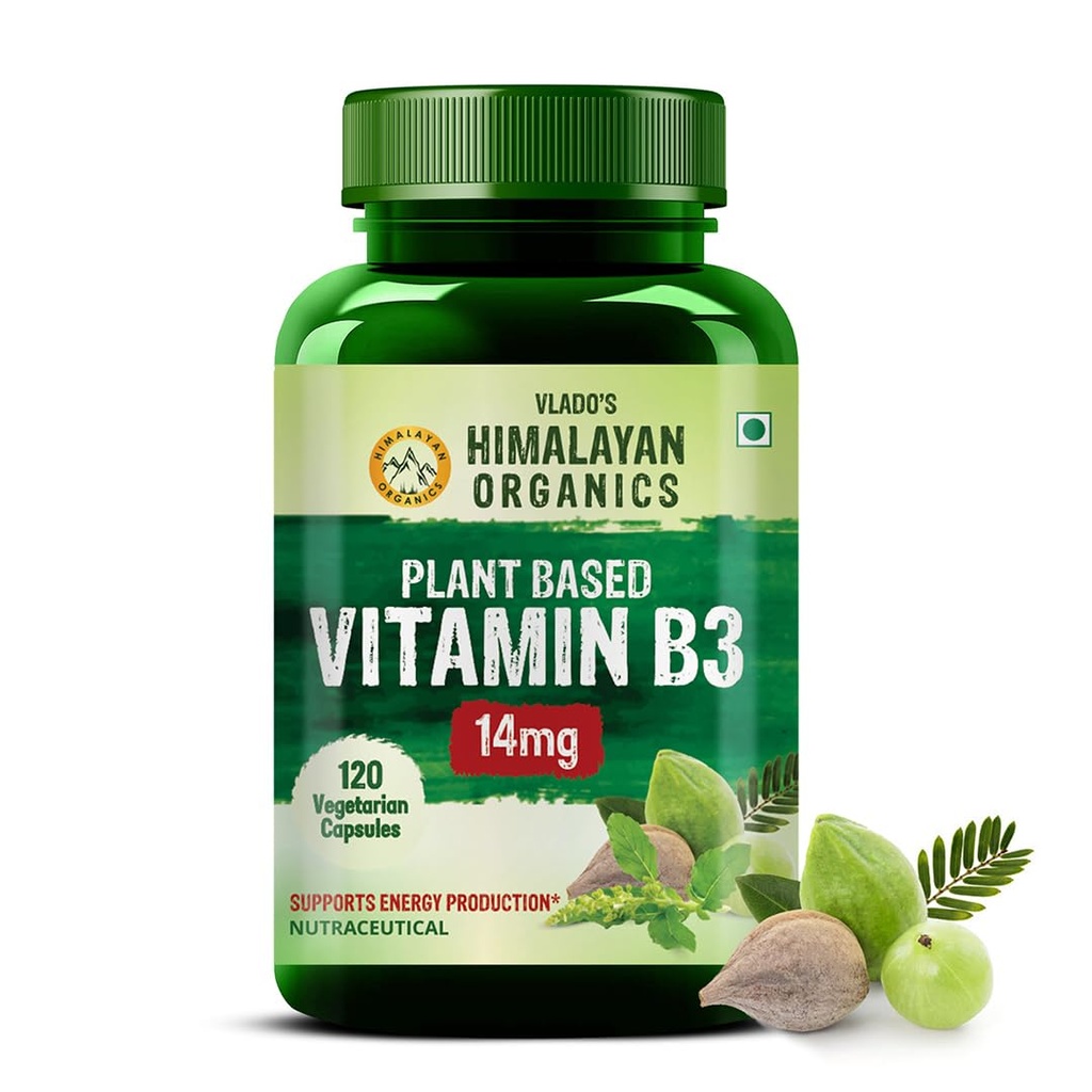 Vlado's Himalayan Organics Plant-Based Vitamin B3 14Mg Supplement - 120 Veg Capsules | Supports Healthy Skin and Heart | Good For Men and Women