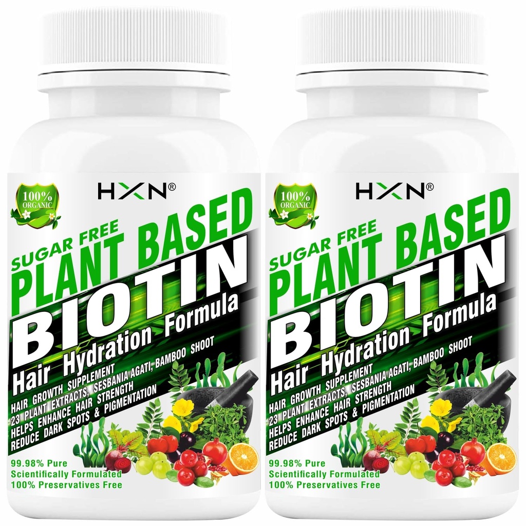 HXN Hair Supplements For Women, With Vitamin C, Glutathione Supplement & Multivitamins, Plant-Based Biotin Tablets For Hair Growth, Fall Control & Regrowth Supplement-120 (Pack 2)