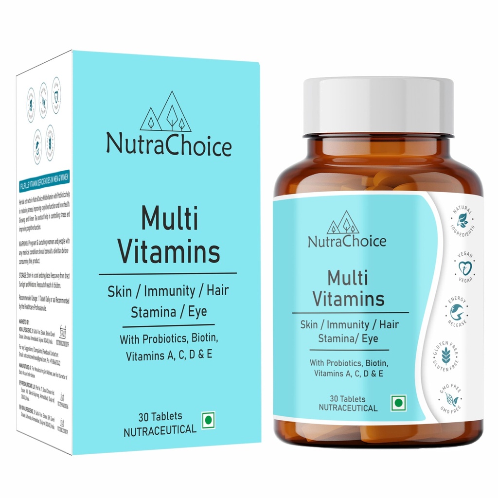 Multivitamin Tablet for Men & Women with Probiotics, Vitamin C, E, B12, Zinc, Biotin, Amino Antioxidants for Bones, Strength, Stamina, Skin & Nails - 30 Tablets