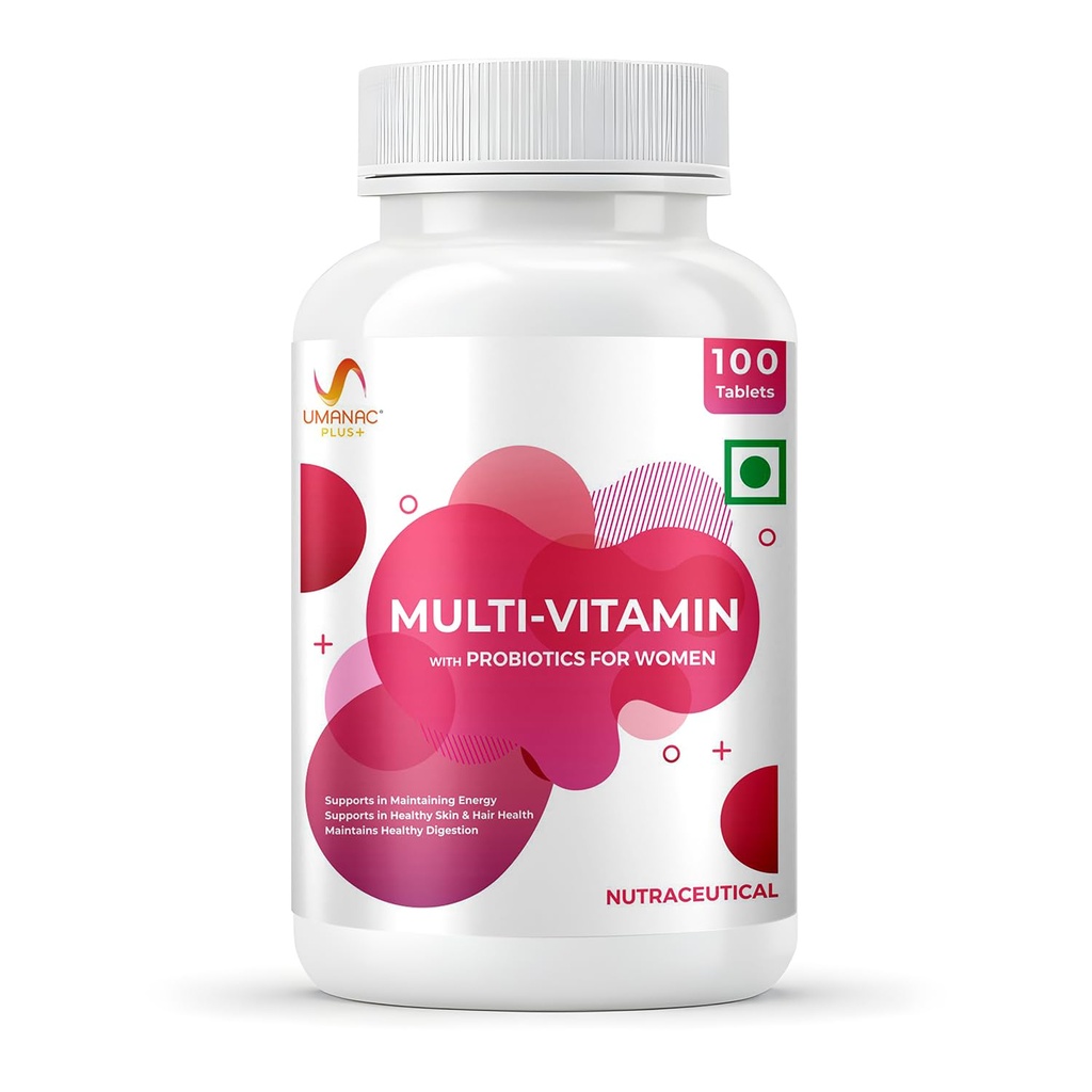Umanac Plus Women’s Multivitamin | 100 Tablets | With Ginseng, Probiotics, Amla, Turmeric, Aloe Vera & Biotin | Daily Multivitamin for Energy, Immunity, Skin & Hair