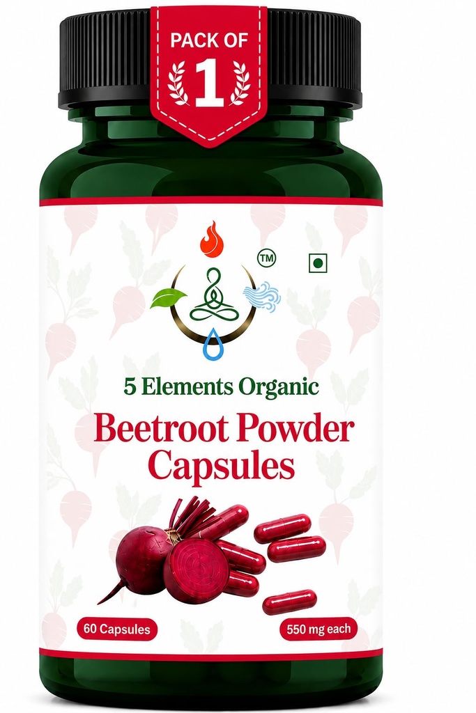 Beetroot Extract Capsules ( Pack of 1 ) | Beet Root Extract 60 Veg Capsules with L-Arginine,Grape Seed & Piperine| Stamina, Blood Flow & Natural Energy Boost | Plant-Based Gluten Free 550mg
