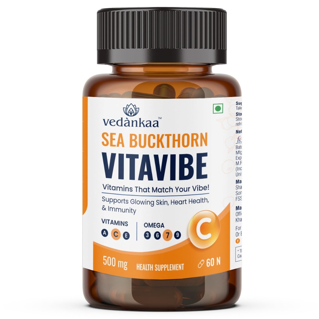 Vedankaa Vitavibe Sea Buckthorn Capsules for Skin Glow & Immunity | 60 Caps