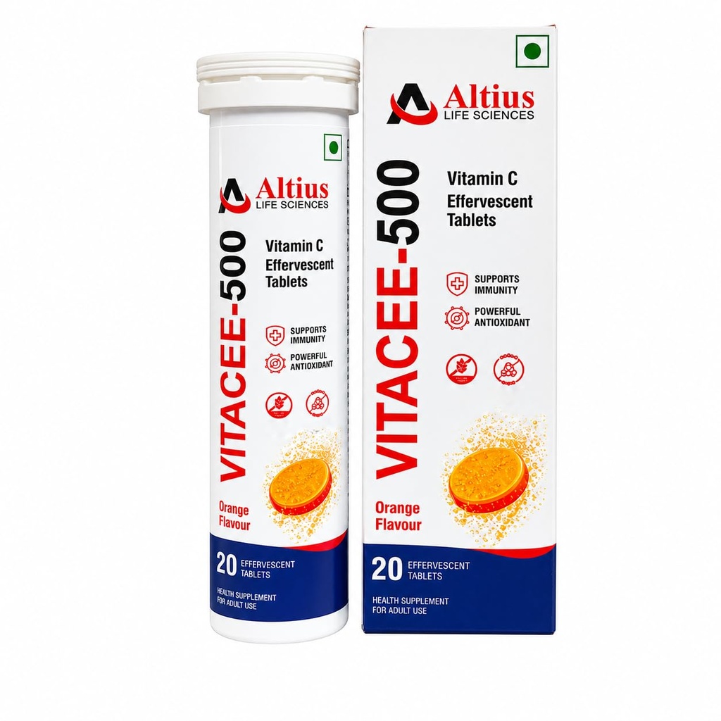 Vitacee-500 | Vitamin C Tablets | Helps to boost & Strengthens Collagen for Healthy Skin, Hair & Nails- Orange Flavour - 20 Tablets