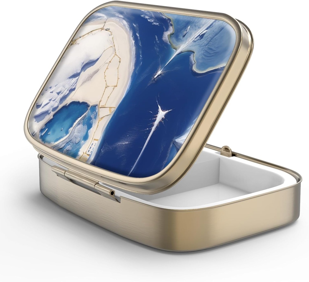 Pill Case Pill Box met Mirror Retro 2 Compartiment Kleine pil Case voor Purse of Pocket Bronze Rechthoekige Pill Box of vitamines, Visolie, Supplementen, Pill Bevat reizen Gifts(Marble Paint)