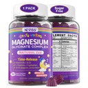 Magnesium Glycinate Gummies voor volwassenen & kinderen 4+, Suikervrij Magnesium Bisglycinate Supplement 400/200mg met B6D3, 5HTP, L-Theanine voor Slaap & Relaxatie, Hersenen, Spier, Melatonine Vrije Gummies,1Pack