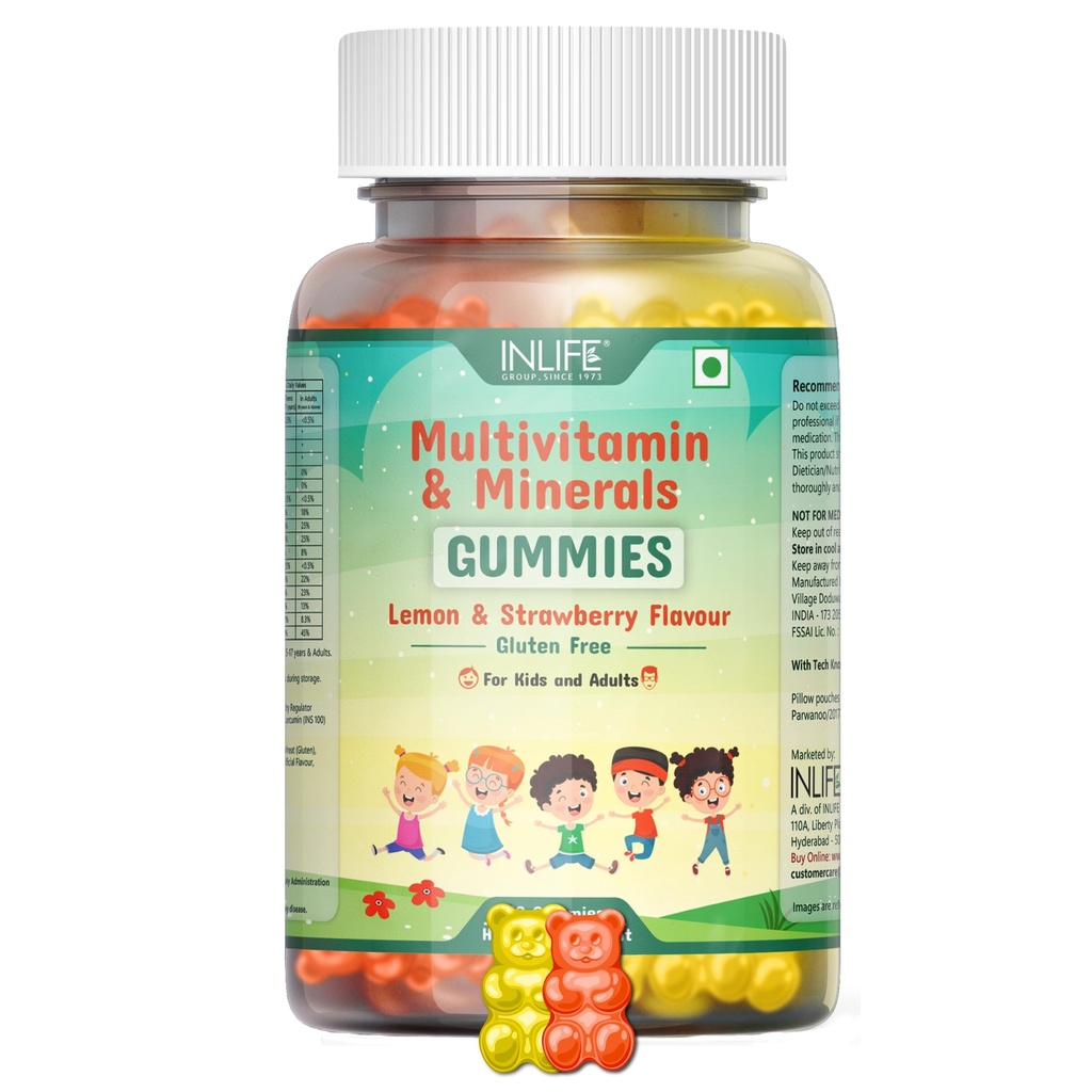 INLIFE Lemon Strawberry Multivitamin Gummy, Kids Teens Adults, 30 Gummies