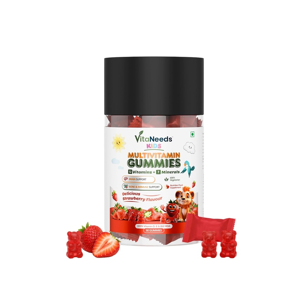 Multivitamin Gummies Strawberry Flavour 30 Count for Nutrition and Bone Support Vegetarian Dietary Supplement for Children