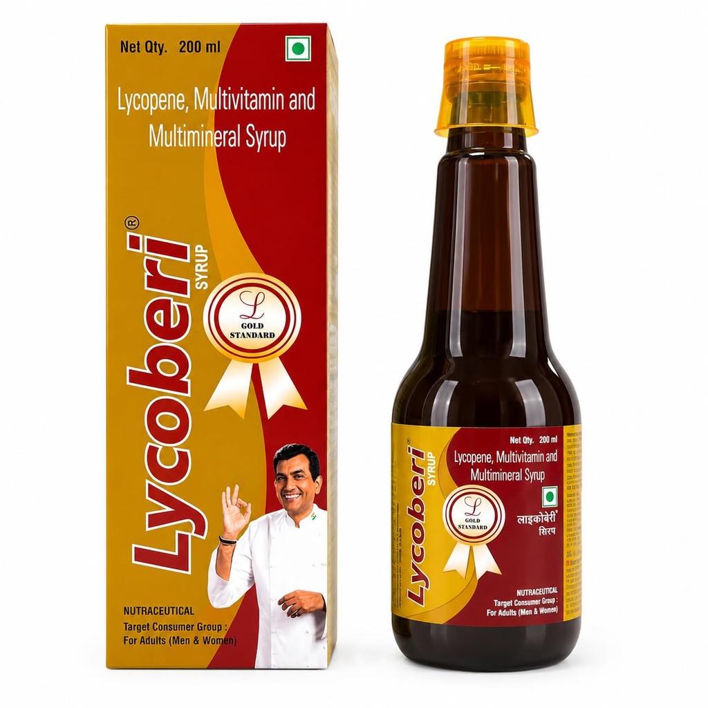 Lycoberi Syrup Daily Multivitamin for Women and Men with Essential Vitamins and Minerals for Improved Energy, Focus Supports Immunity and Growth health (1 PC) 200 ML