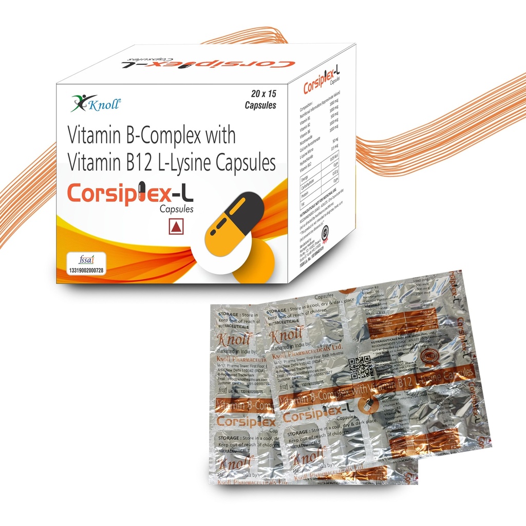 Knoll Healthcare Corsiplex-L Vitamin B-Complex with Vitamin B12 L-Lysine Capsules Vitamin B1, B2m B6m Nicotinamide (30 Caps (Pack of 2))