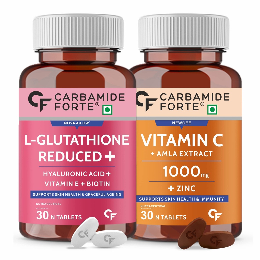Carbamide Forte Japanese Reduced 500Mg L Glutathione Tablets With Vitamin C From Amla Extract | Combo Pack For Skin Health 30 Veg Tablets Each (Pack Of 3), 360 Grams