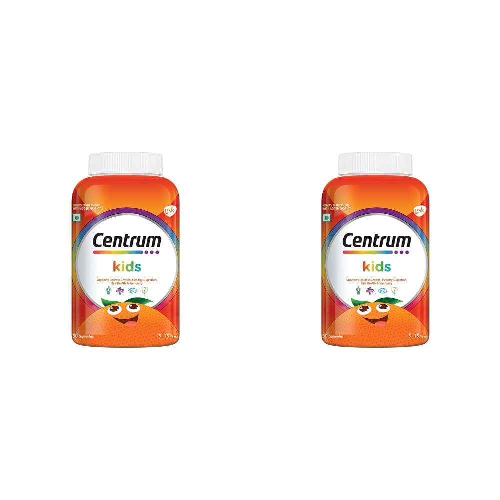 Centrum Kids, World's No.1 Multivitamin with Probiotics, Vitamin C & 11 other nutrients for Immunity, Healthy Digestion & Eye Health (Veg) - 50 Gummies (Pack of 2)