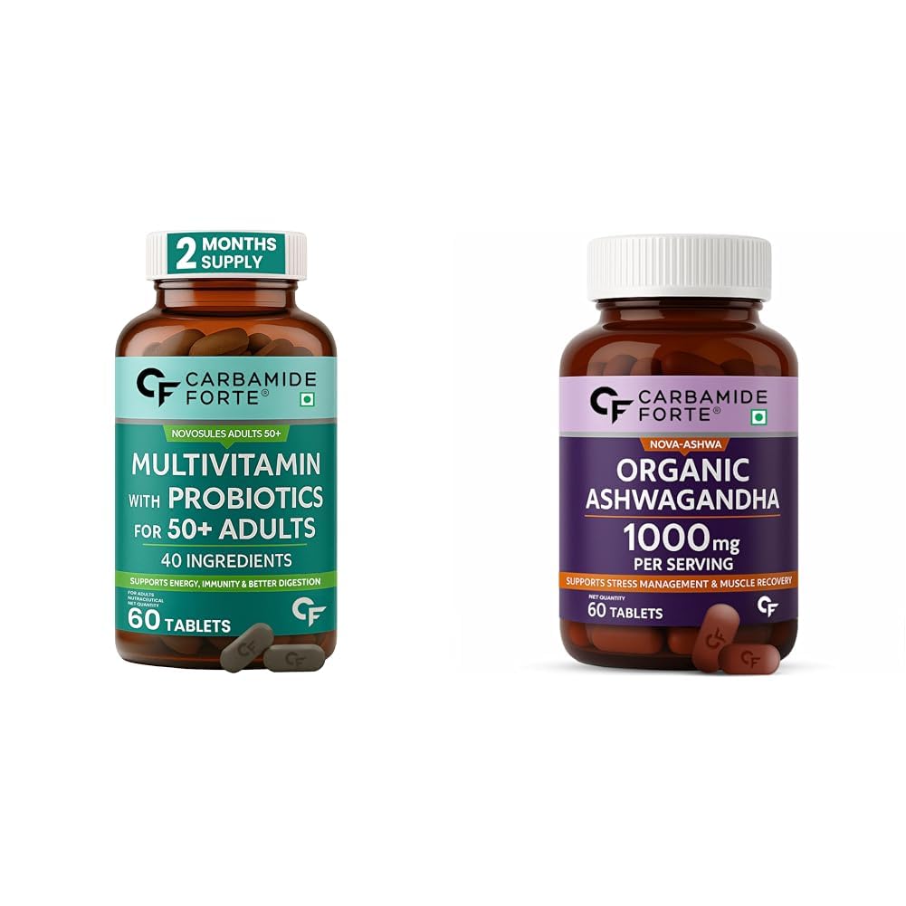 Carbamide Forte Multivitamin Tablets For Adults 50+ - 60 Veg Tablets & Organic Ashwagandha 1000mg Tablets- 60 capsules