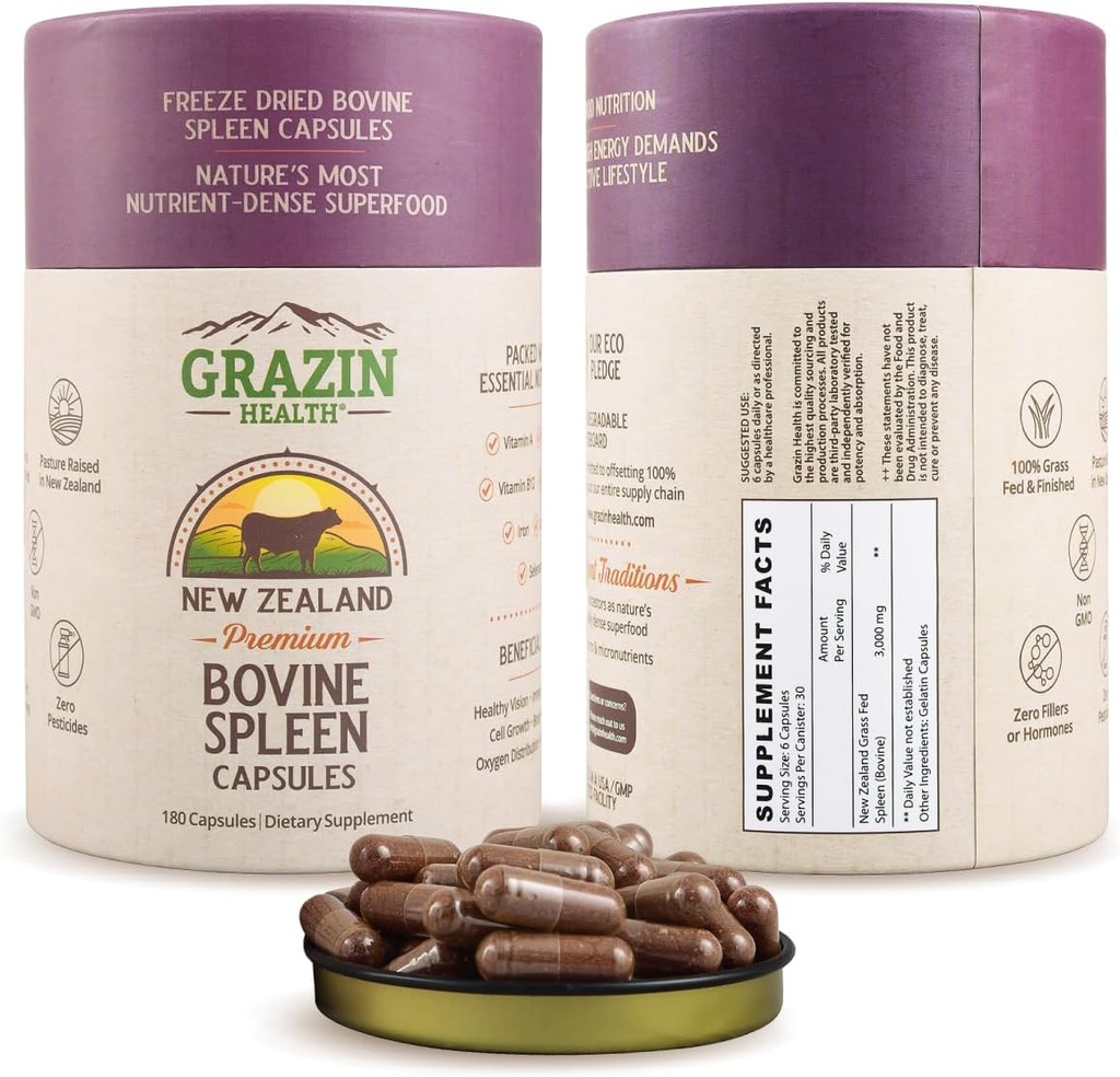 Gélules de rate de foie de boeuf 3000 mg par portion complète d'organes alimentaires avec des peptides et des micronutriments naturellement présents pour la nutrition quotidienne et le bien-être 30 portions
