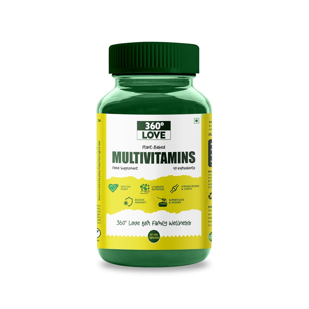 Plant-Based Multivitamins | 60 Veg Capsules | With 49 Natural Ingredients, Vitamin D, C, Magnesium & Zinc | Daily Wellness Supplement for Men & Women | Vegan, No Artificial Additives