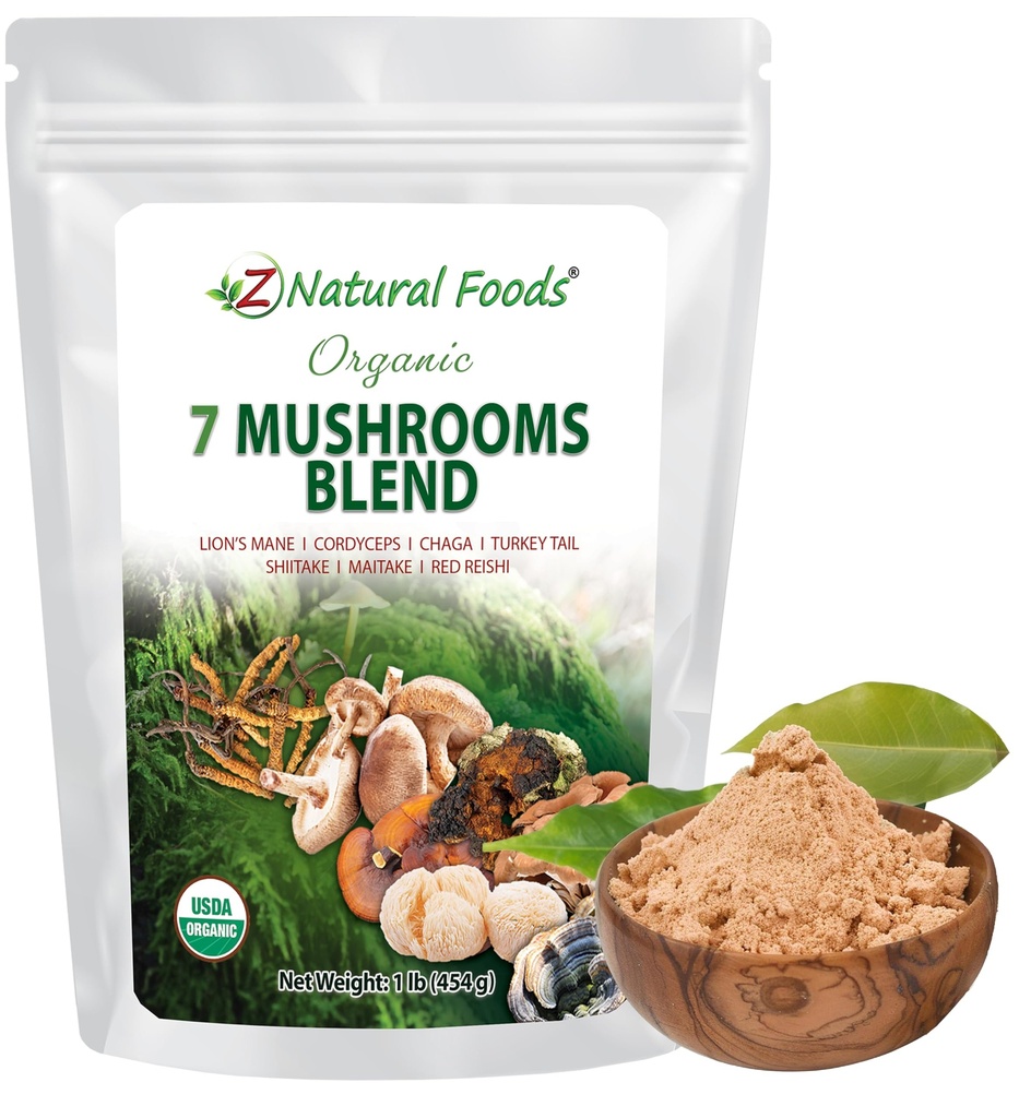 Z Natural Foods Biologische 7 Heilige Paddenstoelen Blend - Paddestoelen Poeder voor Immune Health - Lion