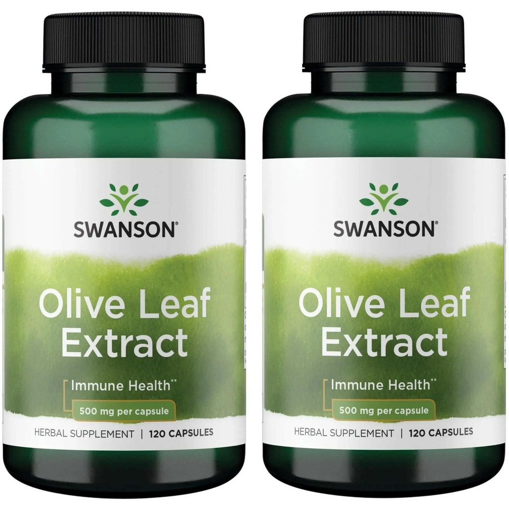 Swanson Olive Leaf Extract Capsules with 20% Oleuropein - (120 capsules, 500mg Each) 2 Flessen