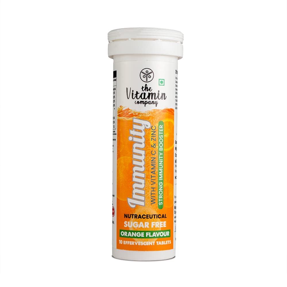 Immunity 1000 mg, with Vitamin C & Zinc, Stronger Natural Immunity Booster, Antioxidant & Skin Care, Effervescent Tablets, Fast Absorption | Antioxidant & Skin Health | Orange Flavour | 10 Tablets