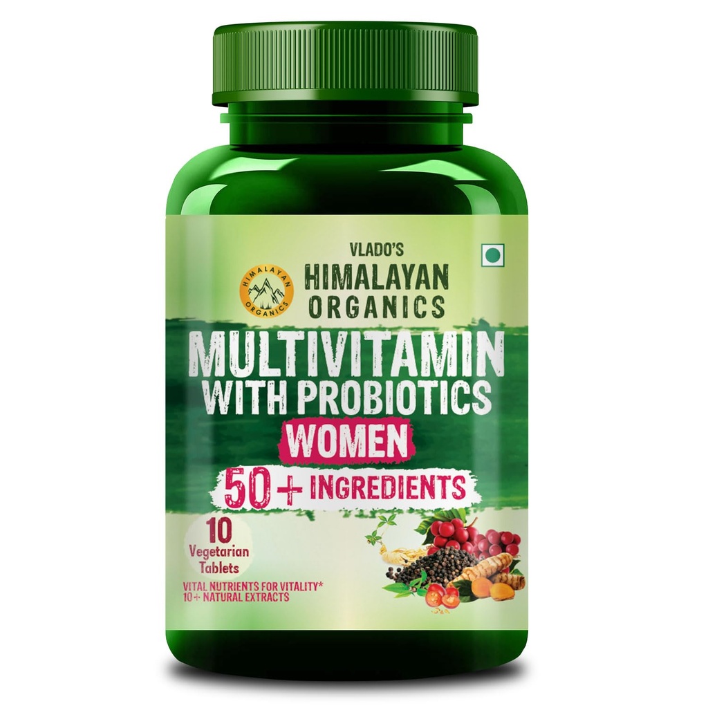 Vlado’s Himalayan Organics Multivitamin With Probiotics Supplement For Women With 60+ Essential Ingredients - Small Pack