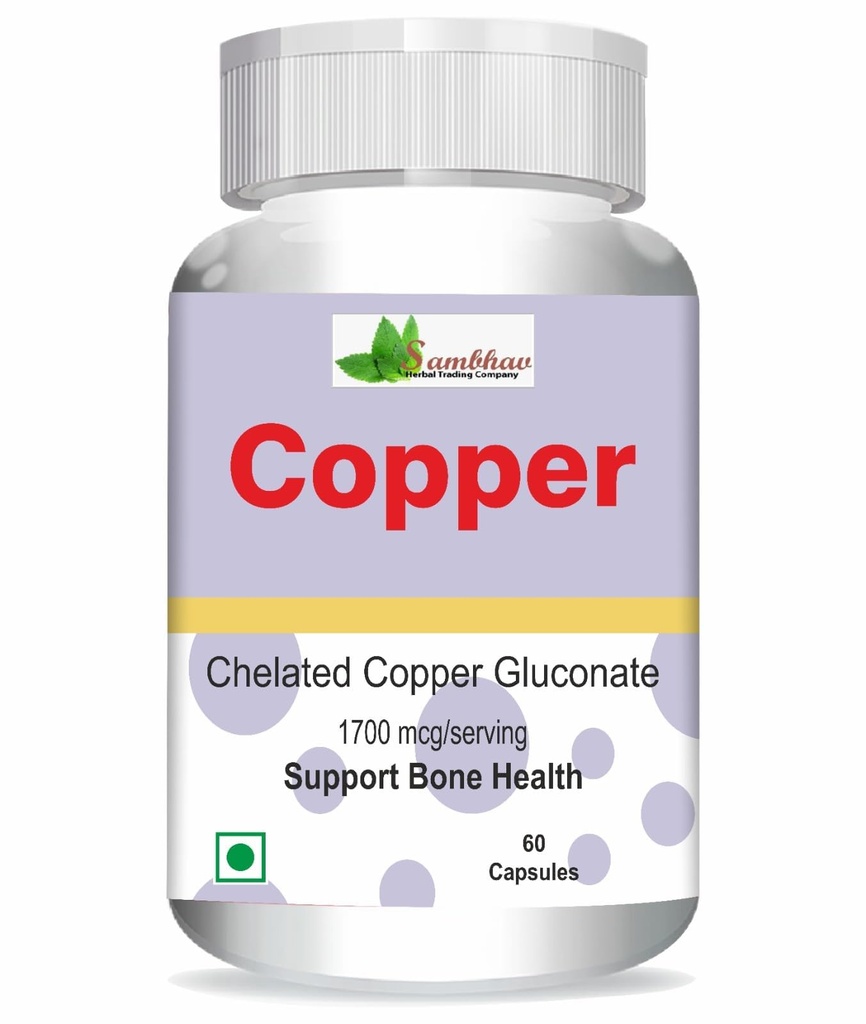 Sambhav Herbal Chelated Copper Gluconate 1700 mcg – Supports Connective Tissue & Joint Health, 60 Capsules | Herbal Mineral Supplement (new)