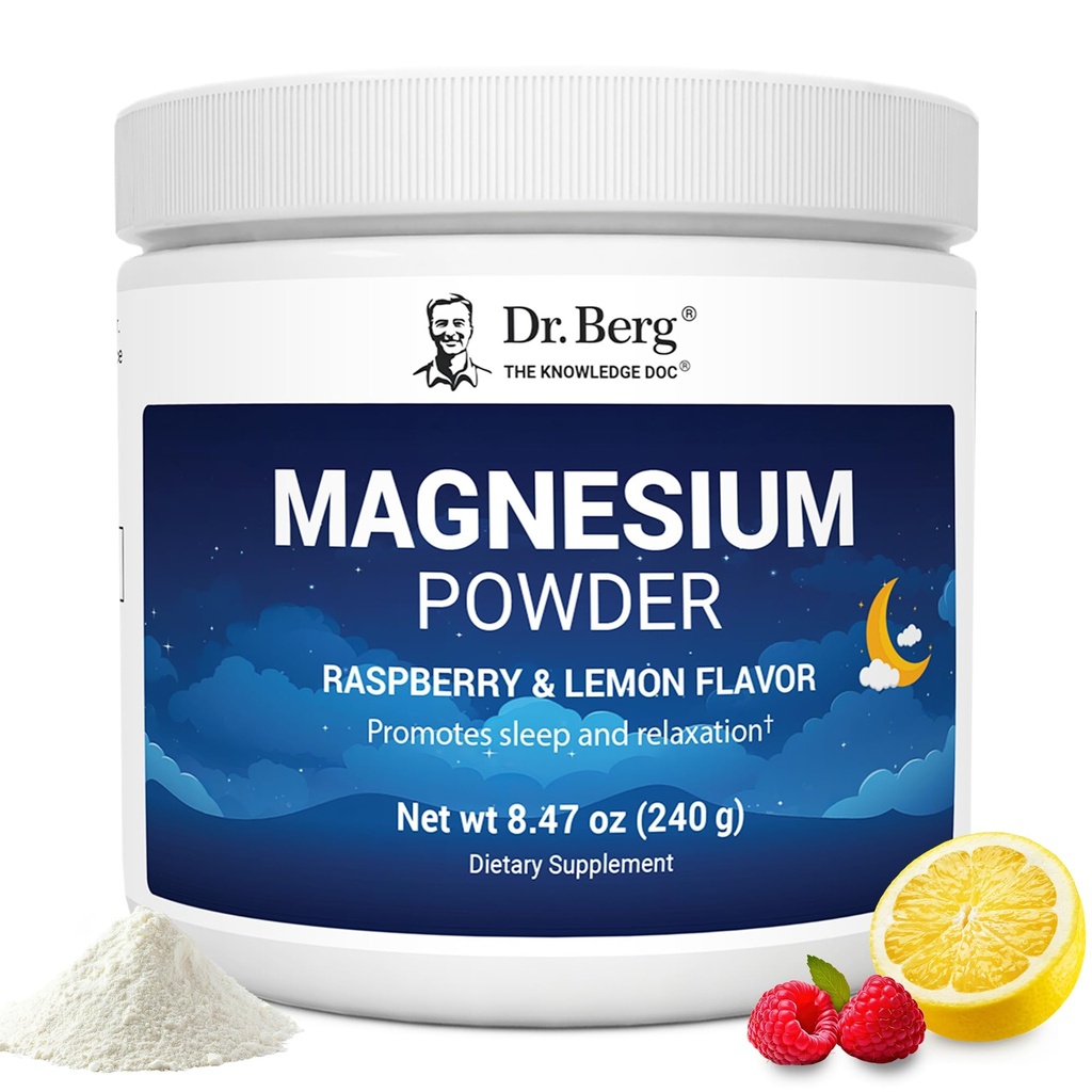 Dr. Berg Magnesium Glycinate Poeder voor Slaap, Ontspanning, & Stress Relief - Nu Inclusief Vitamine D3 & Zink - Delicious Raspberry & Citroen Smaak (50 Servings) Magnesium Poeder - Magnesium Drink Poeder