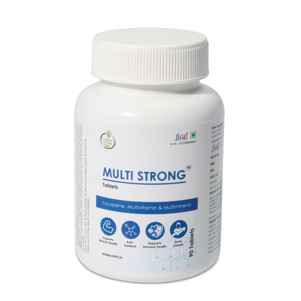 Multi Strong Tablets | Complete Multivitamin & Multimineral Supplement for Daily Energy, Immunity & Wellness | With Lycopene, Biotin, Vitamin A, Selenium & Calcium | 90 Tablets