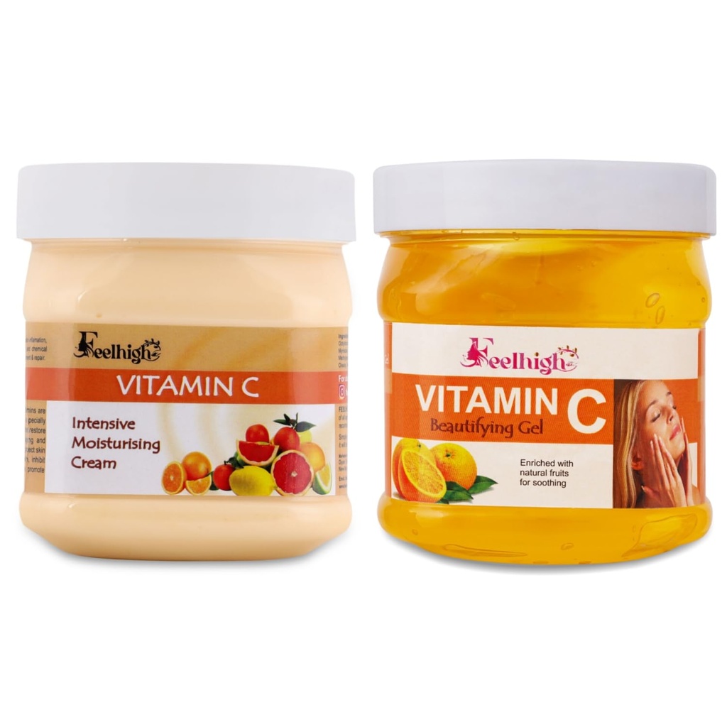 Feelhigh Vitamin C face Cream And face Gel Combo Enriched With Orange peel And Multi Fruit Extract 500ml Each Pack2