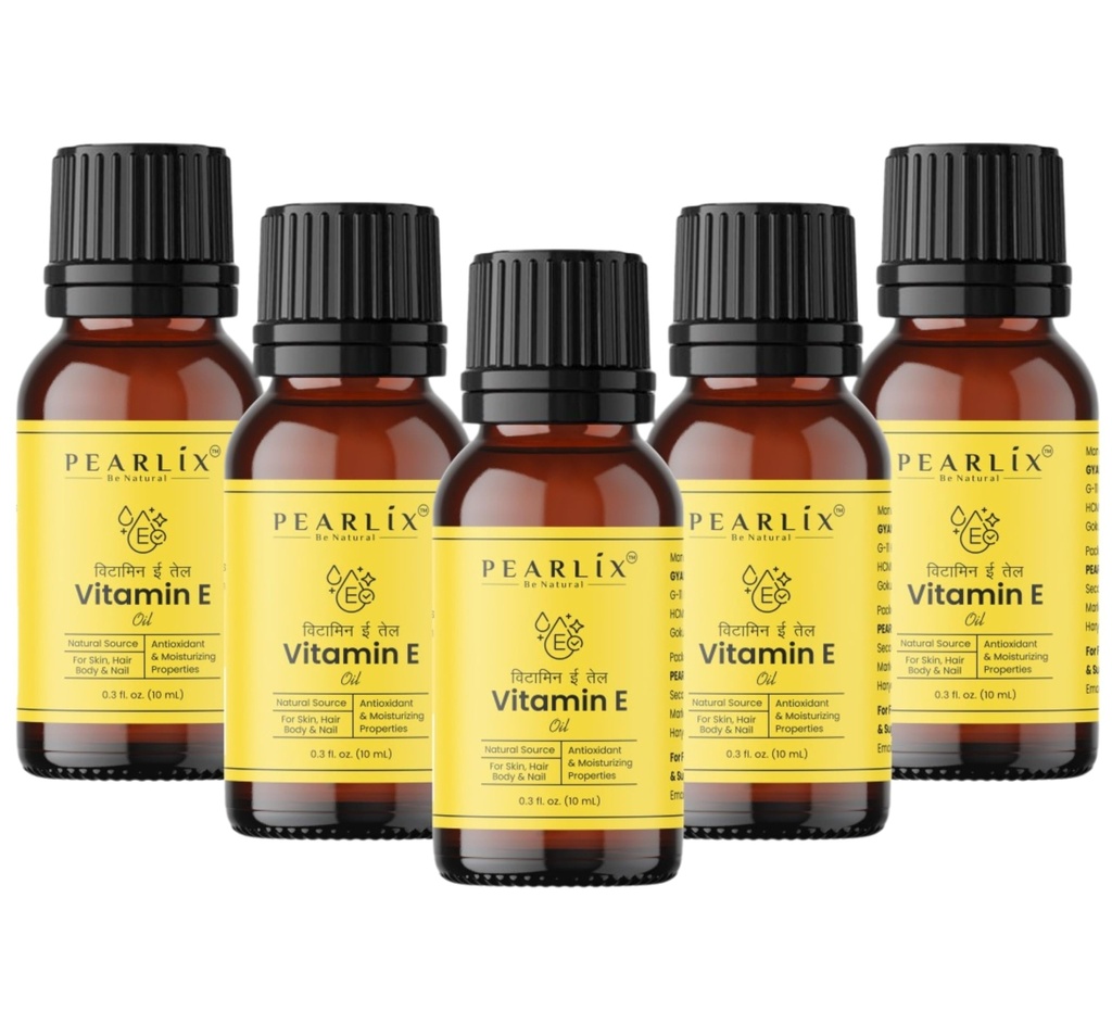 Vitamin-E Oil, Pure & Natural Plant Based Carrier Oil, For Skin, Hair & Body Care, Natural Antioxidant New Pack Each 10 ML (Pack of 5)