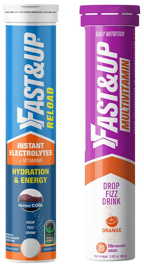 Fast&Up Vitalize - Immunity Essential Multivitamin (20 Effervescent Tablets - Orange Flavor) & Fast&Up Reload electrolyte instant energy and hydration drink - 20 effervescent tablets - Cola flavour
