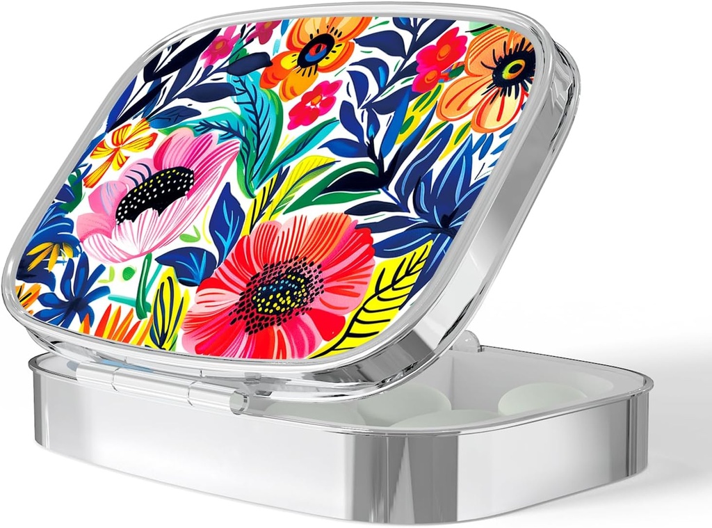 Pill Box-2 Compartiment Kleine pil geval Portable voor Pocket en Purse Single Pill Carrier Pillen Container te houden Vitaminen Medicatie Visolie en Supplementen BPA-Free(Garden Party-01)