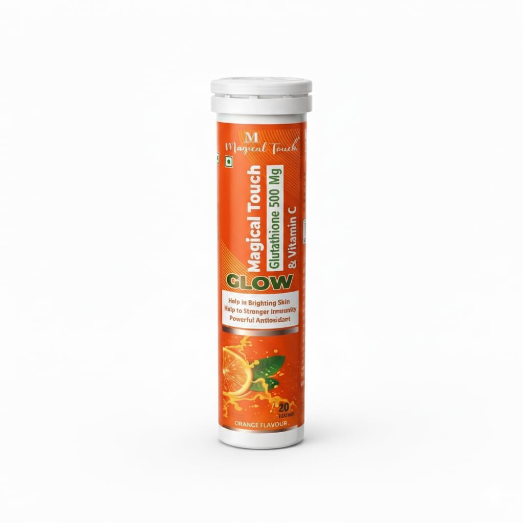 Glutathione 500 mg & Vitamin C Effervescent Tablets | Skin Glow & Antioxidant Support | Orange Flavour (Pack of 1)