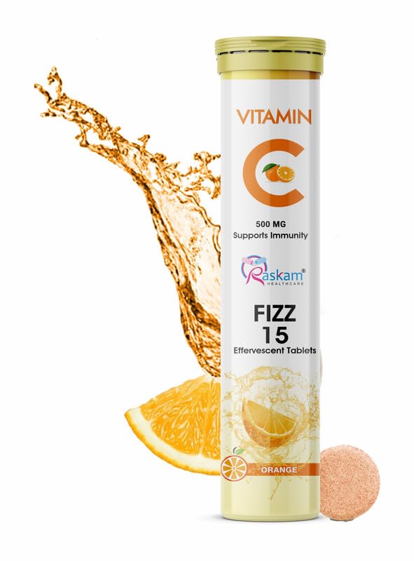Vitamin C + Zinc, Fizz 15 Effervescent Tablets, Orange Flavour | 500mg (Pack of 1) | Supports Acne Free Skin for Women & Men | Rich in Antioxidants | Boosts Energy & Immunity