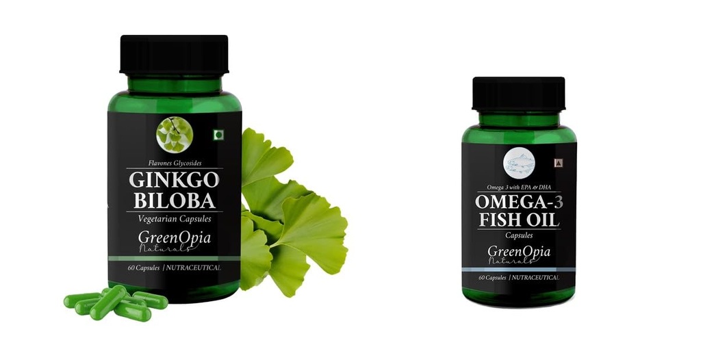 Ginkgo-biloba-vegetarian-capsules, Fish-oil-capsules Combo | Convenient Nutrition & Wellness Routine | Multi-Product Pack
