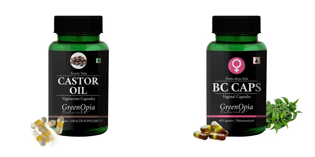 Castor-oil-vegetarian-capsules, Bc-caps-vaginal-capsules Combo | Convenient Nutrition & Wellness Routine | Multi-Product Pack