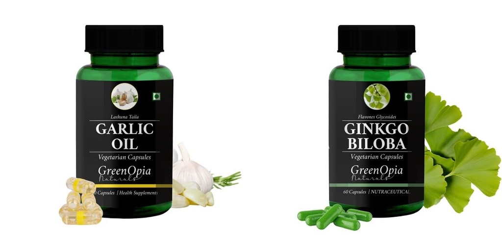 Garlic-oil-vegetarian-capsules, Ginkgo-biloba-vegetarian-capsules Combo | Convenient Nutrition & Wellness Routine | Multi-Product Pack