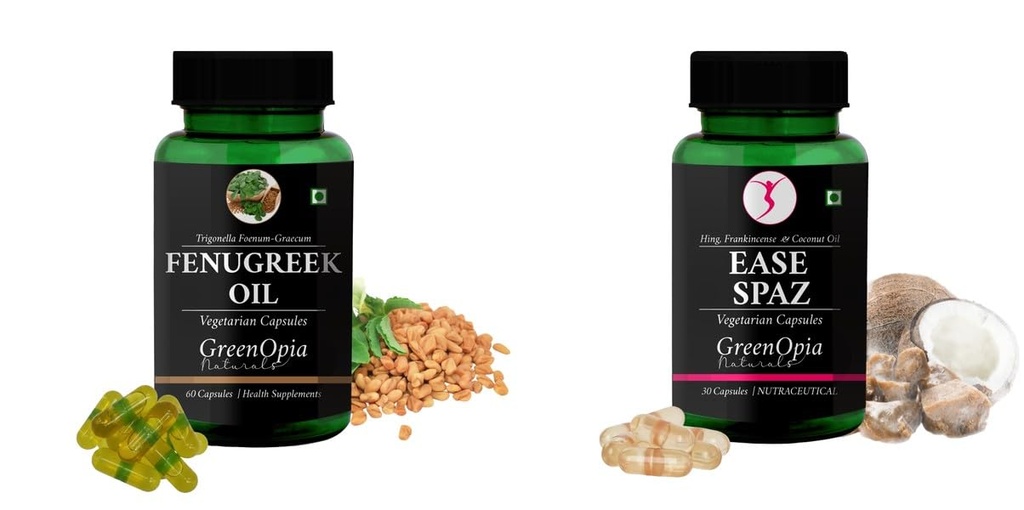 Fenugreek-oil-vegetarian-capsules, Ease-spaz-vegetarian-capsules Combo | Convenient Nutrition & Wellness Routine | Multi-Product Pack